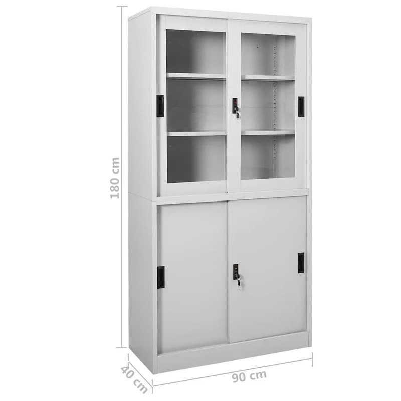 335963 vidaXL Office Cabinet with Sliding Door Light Grey 90x40x180 cm Steel