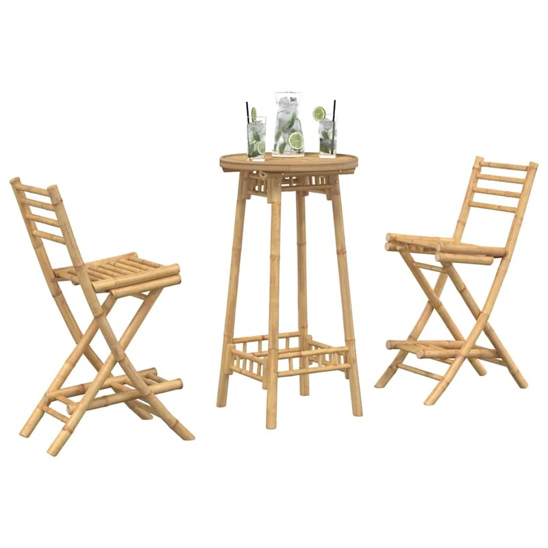 3 Piece Outdoor Bar Set Foldable Bamboo