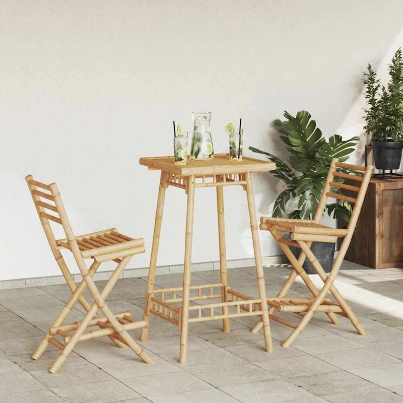 3 Piece Outdoor Bar Set Foldable Bamboo