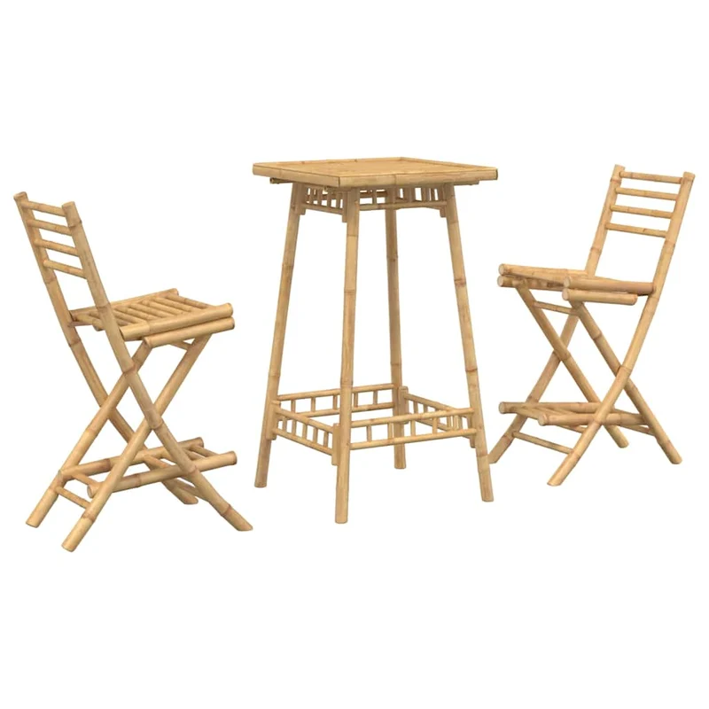 3 Piece Outdoor Bar Set Foldable Bamboo