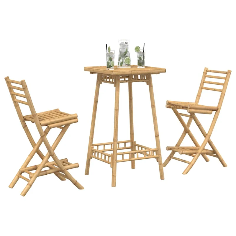 3 Piece Outdoor Bar Set Foldable Bamboo