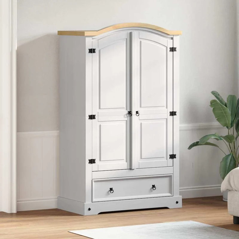 Wardrobe CORONA White 101 x 52 x 170 cm Solid Pine Wood