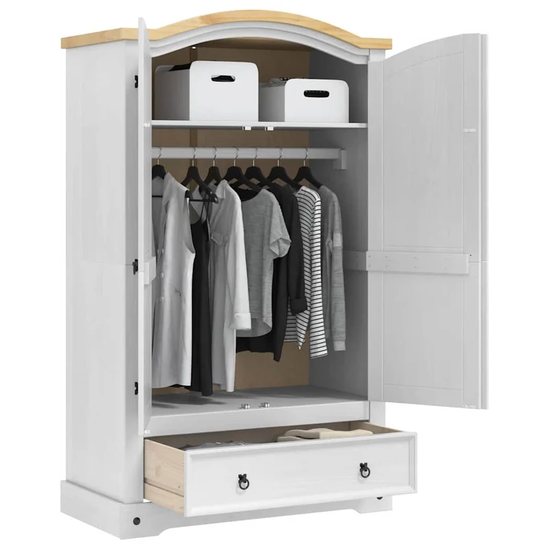Wardrobe CORONA White 101 x 52 x 170 cm Solid Pine Wood