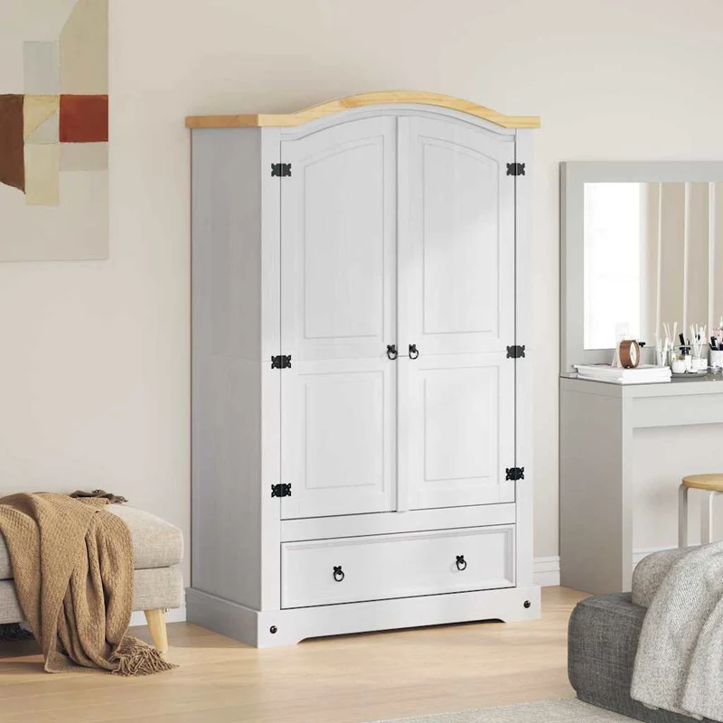 Wardrobe CORONA White 101 x 52 x 170 cm Solid Pine Wood