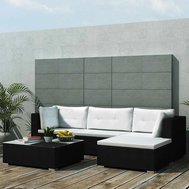 42740 vidaXL 5 Piece Garden Lounge Set with Cushions Poly Rattan Black