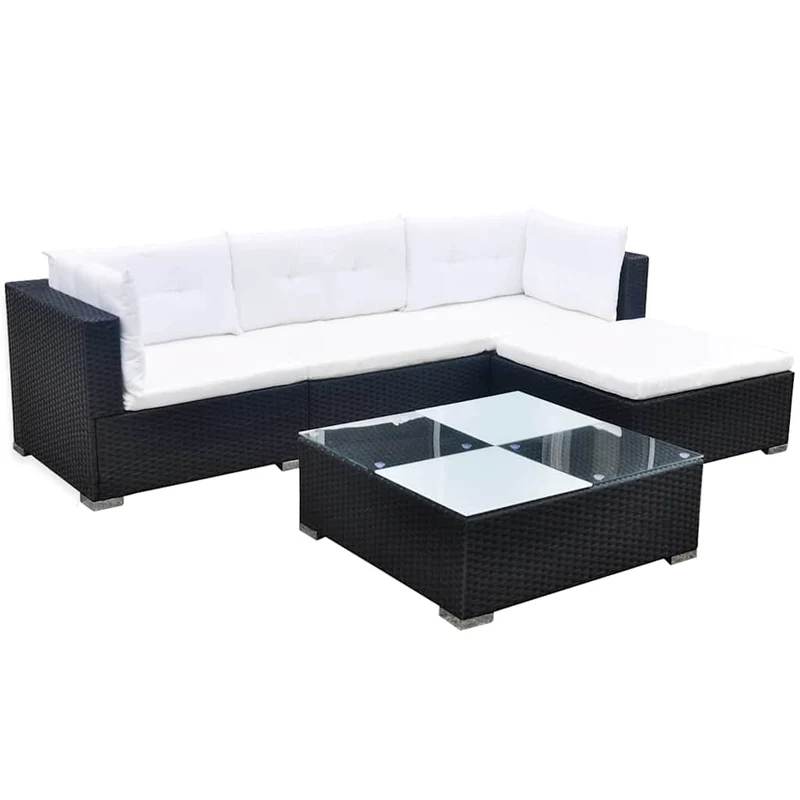42740 vidaXL 5 Piece Garden Lounge Set with Cushions Poly Rattan Black