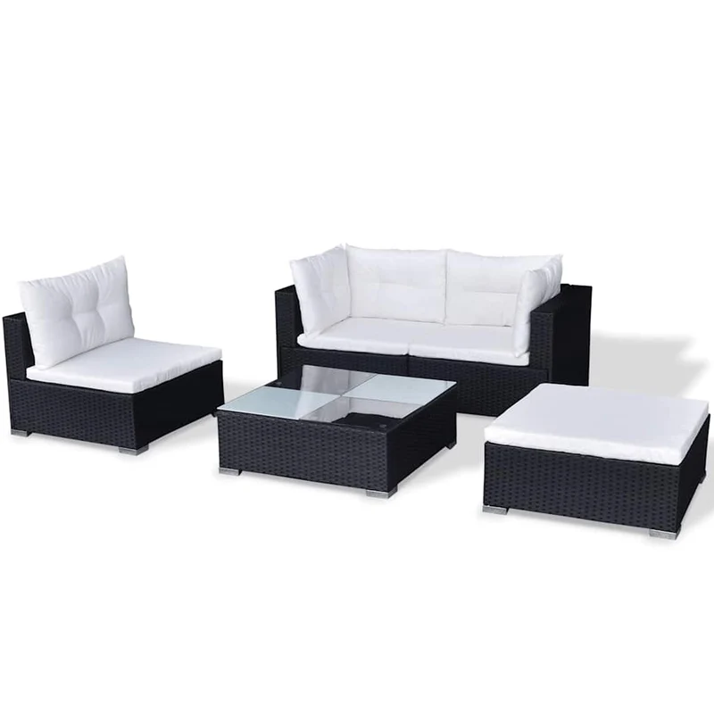 42740 vidaXL 5 Piece Garden Lounge Set with Cushions Poly Rattan Black