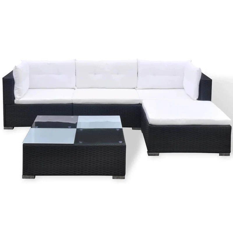 42740 vidaXL 5 Piece Garden Lounge Set with Cushions Poly Rattan Black