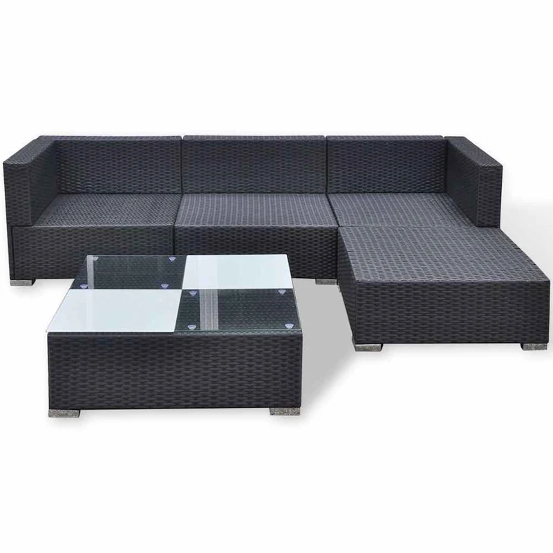 42740 vidaXL 5 Piece Garden Lounge Set with Cushions Poly Rattan Black