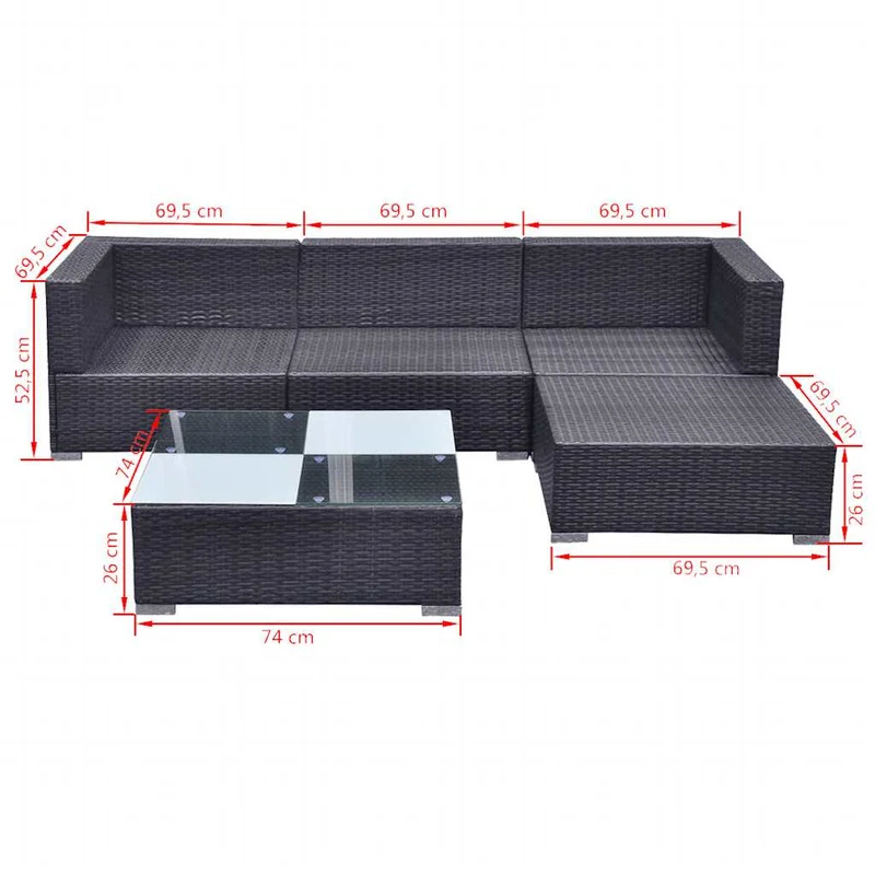 42740 vidaXL 5 Piece Garden Lounge Set with Cushions Poly Rattan Black