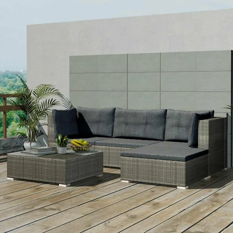 42741 vidaXL 5 Piece Garden Lounge Set with Cushions Poly Rattan Grey