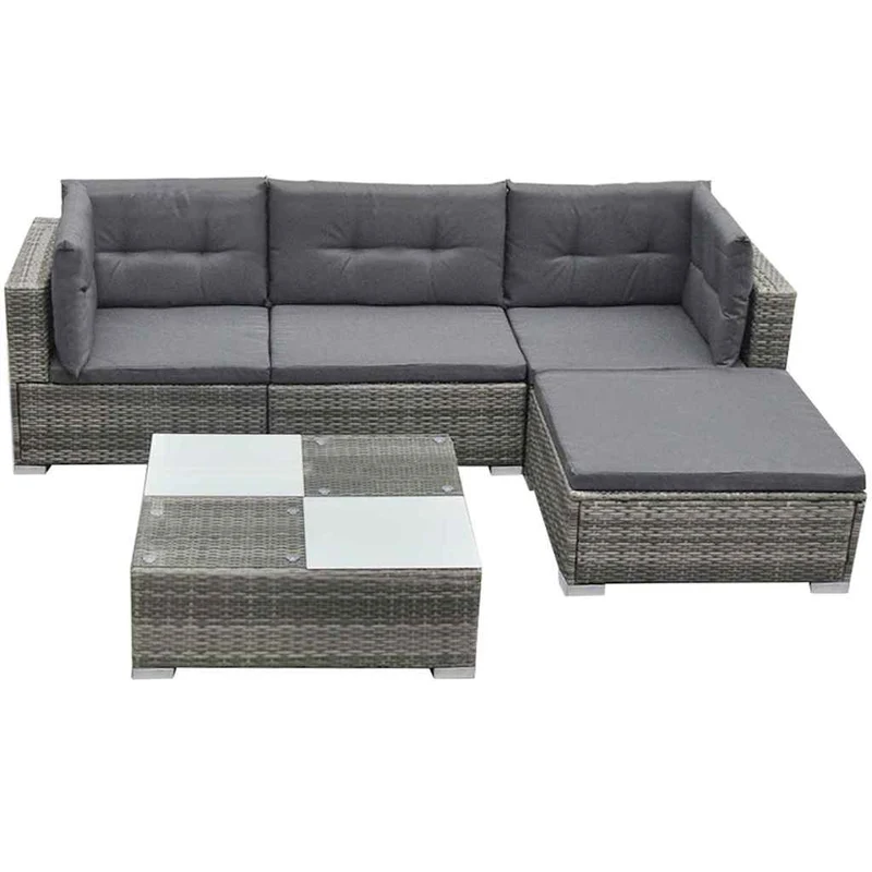 42741 vidaXL 5 Piece Garden Lounge Set with Cushions Poly Rattan Grey