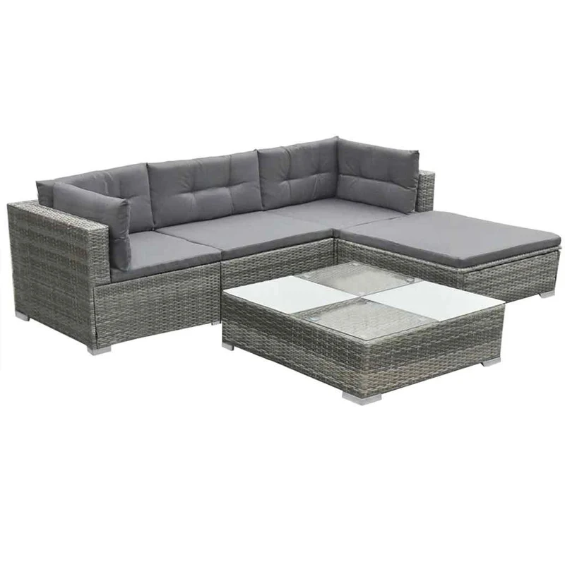 42741 vidaXL 5 Piece Garden Lounge Set with Cushions Poly Rattan Grey