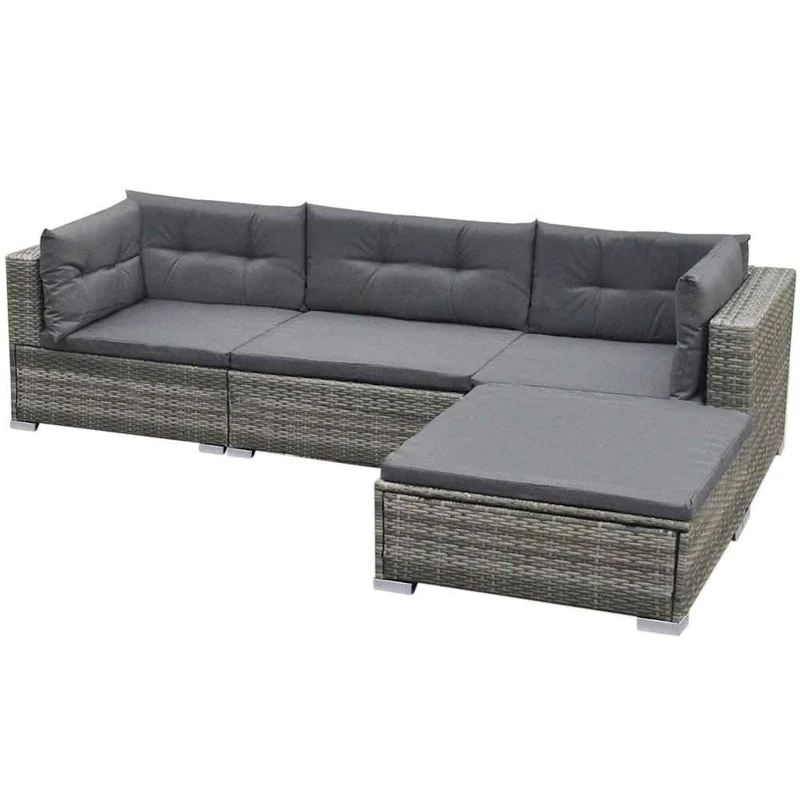 42741 vidaXL 5 Piece Garden Lounge Set with Cushions Poly Rattan Grey