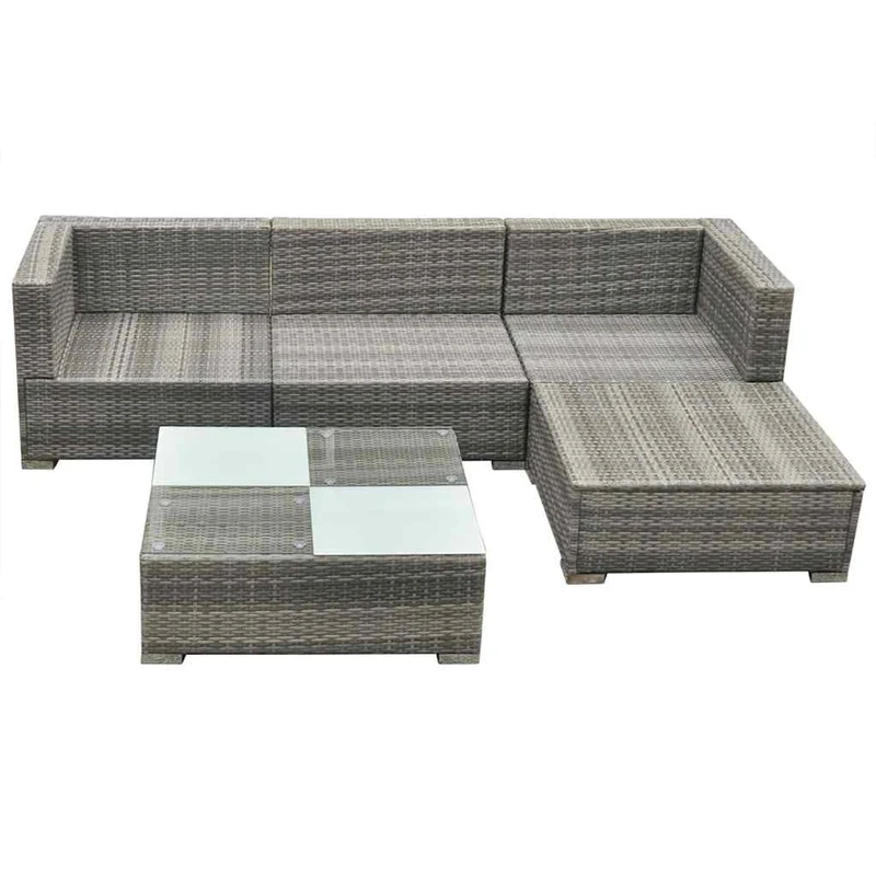 42741 vidaXL 5 Piece Garden Lounge Set with Cushions Poly Rattan Grey