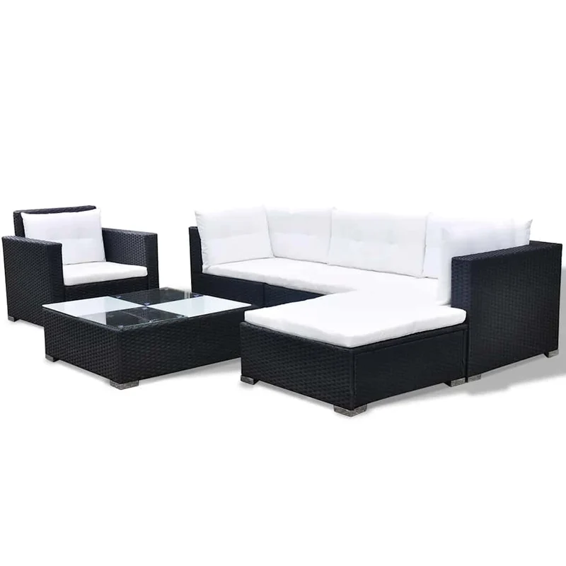 42743 vidaXL 6 Piece Garden Lounge Set with Cushions Poly Rattan Black