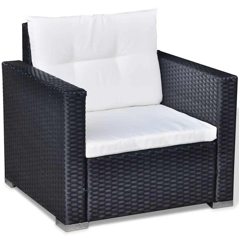 42743 vidaXL 6 Piece Garden Lounge Set with Cushions Poly Rattan Black