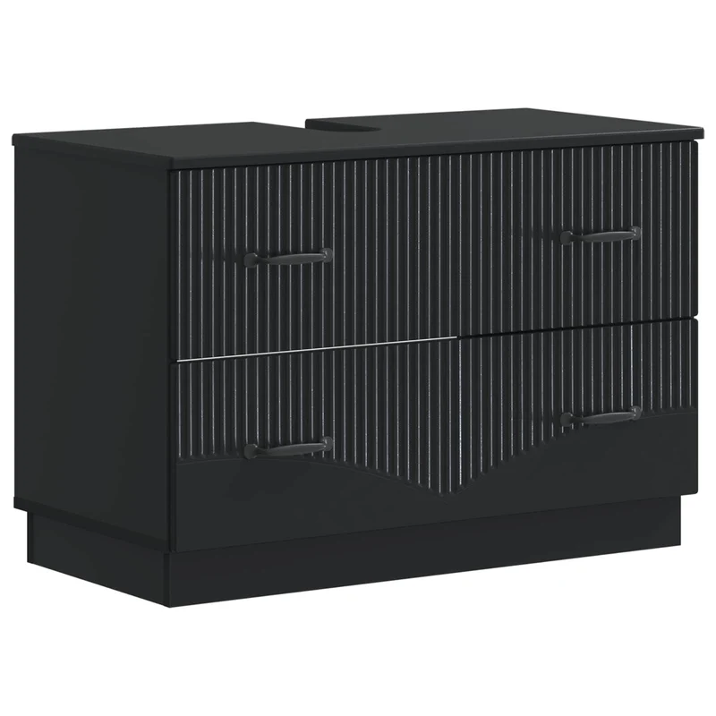 4 Piece Bathroom Cabinet Set HOORN Black Engineered Wood