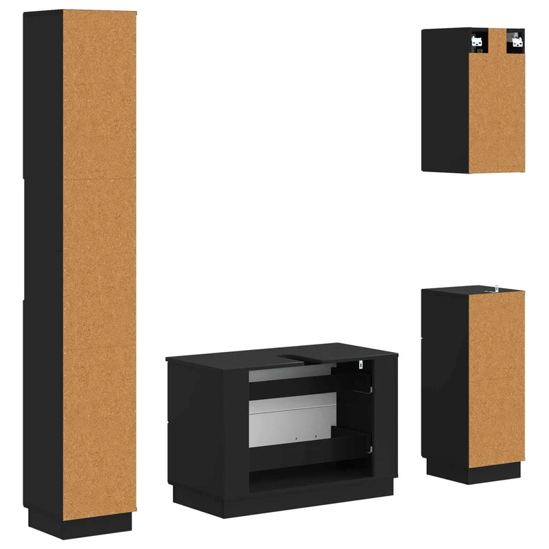4 Piece Bathroom Cabinet Set HOORN Black Engineered Wood