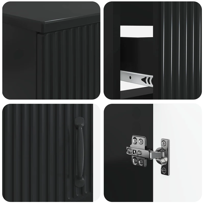 4 Piece Bathroom Cabinet Set HOORN Black Engineered Wood