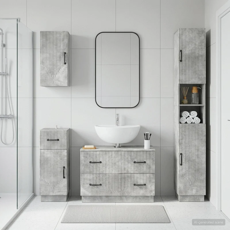 4 Piece Bathroom Cabinet Set HOORN Concrete Grey