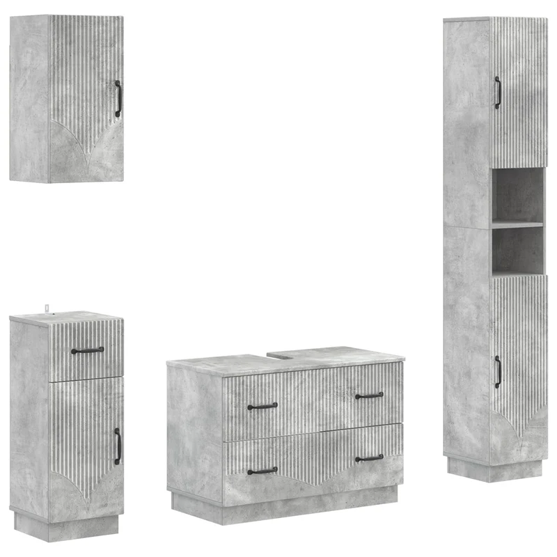4 Piece Bathroom Cabinet Set HOORN Concrete Grey