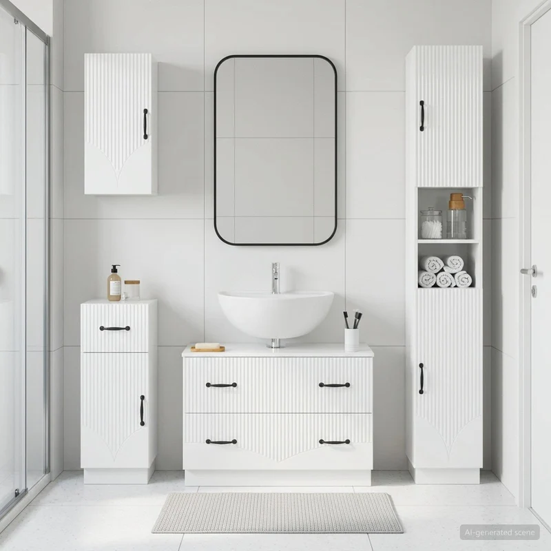 4 Piece Bathroom Cabinet Set HOORN High Gloss White