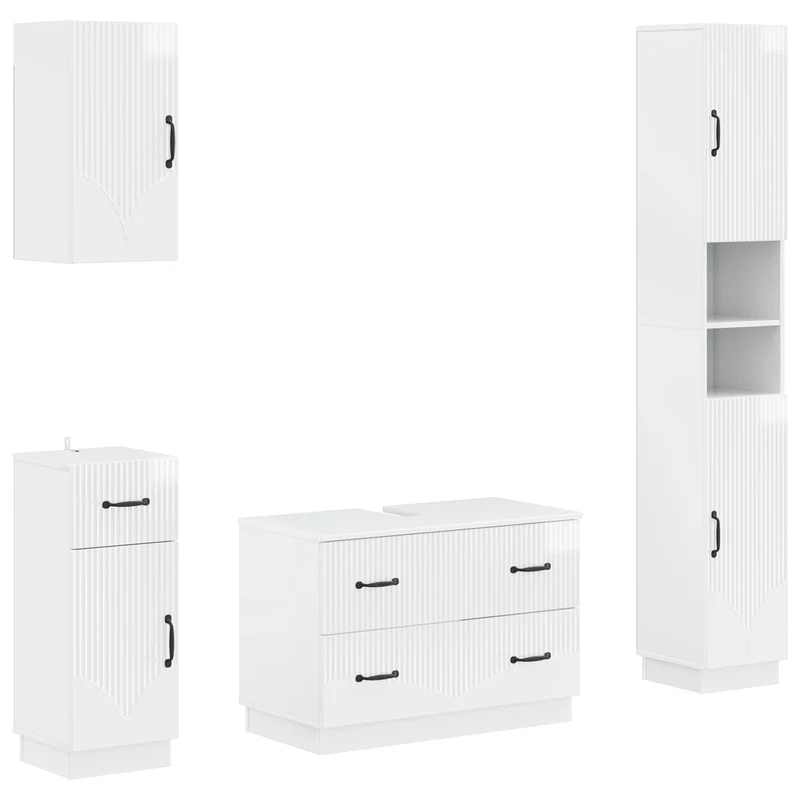 4 Piece Bathroom Cabinet Set HOORN High Gloss White