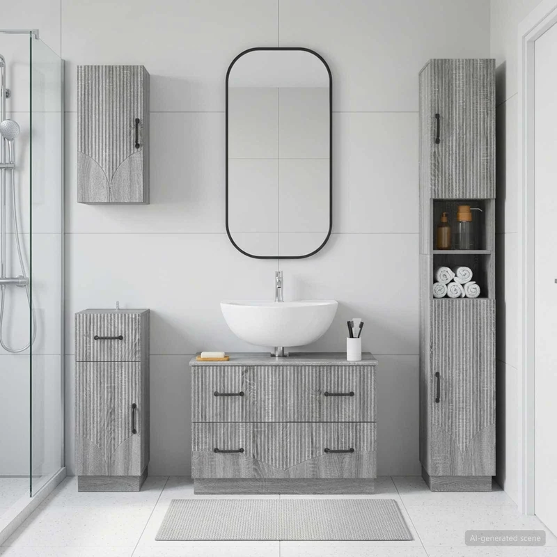 4 Piece Bathroom Cabinet Set HOORN Grey Sonoma Engineered Wood
