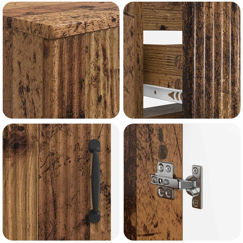 4 Piece Bathroom Cabinet Set HOORN Old Wood Engineered Wood