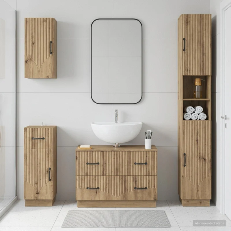 4 Piece Bathroom Cabinet Set HOORN Artisan Oak Engineered Wood