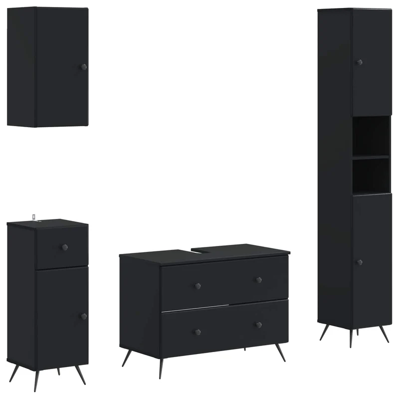 4 Piece Bathroom Cabinet Set BREDA Black Engineered Wood