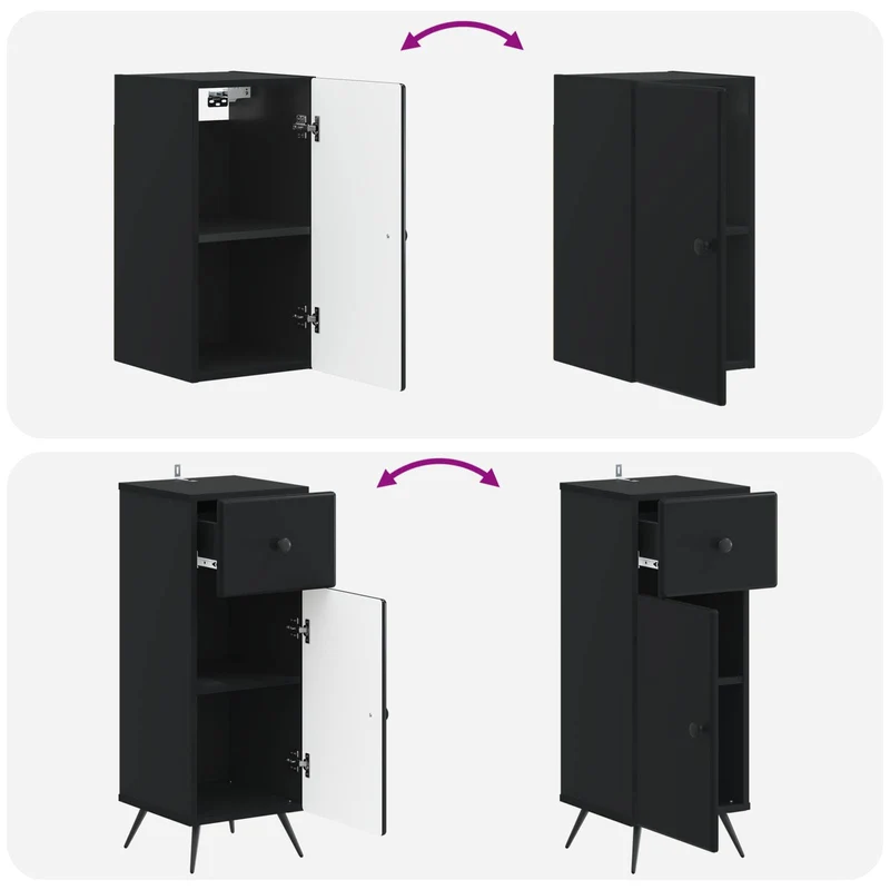 4 Piece Bathroom Cabinet Set BREDA Black Engineered Wood