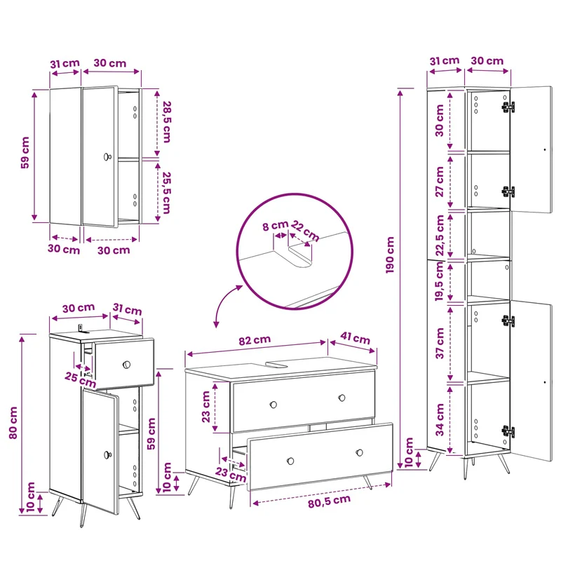 4 Piece Bathroom Cabinet Set BREDA Black Engineered Wood