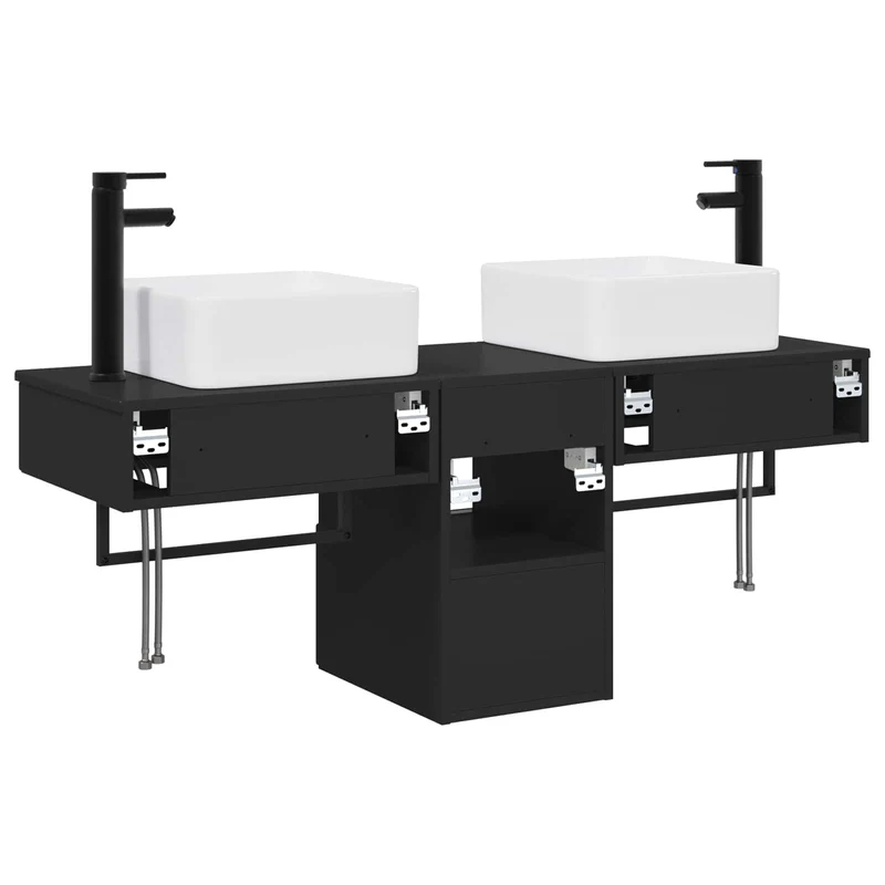 Bathroom Furniture Set 3 pcs Black Engineered Wood