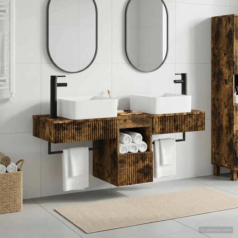 Bathroom Furniture Set 3 pcs Smoked Oak Engineered Wood