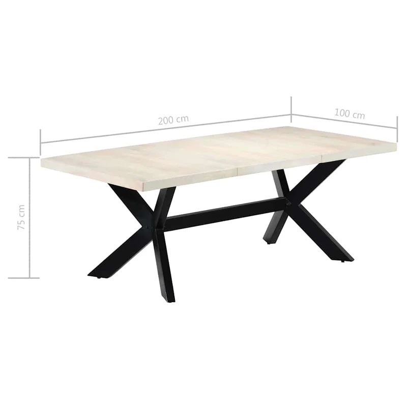 247428 vidaXL Dining Table White 200x100x75 cm Solid Mango Wood