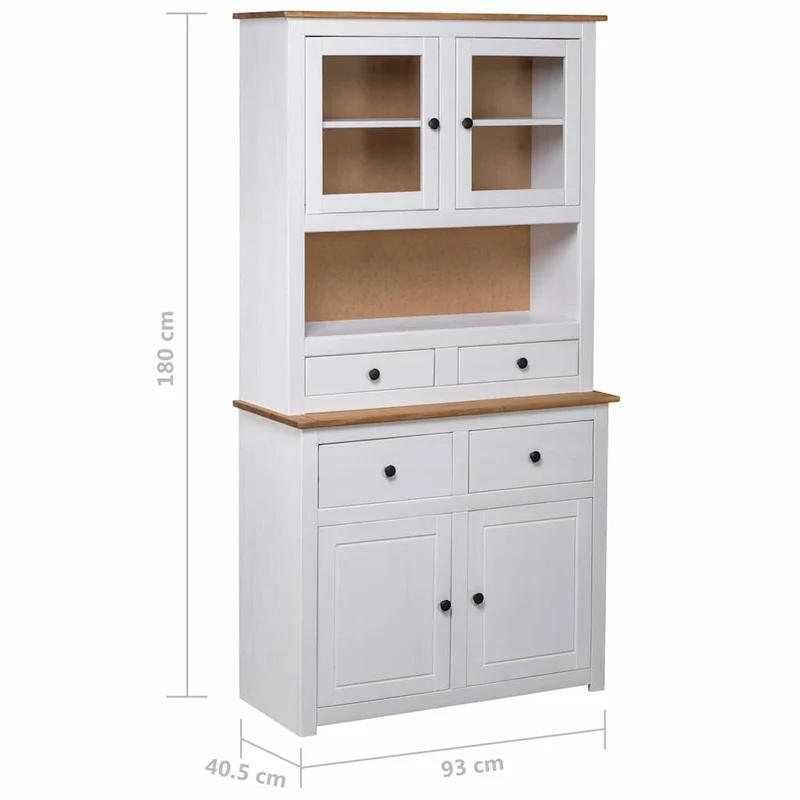 282702 vidaXL Highboard White 93x40,5x180 cm Solid Pine Panama Range