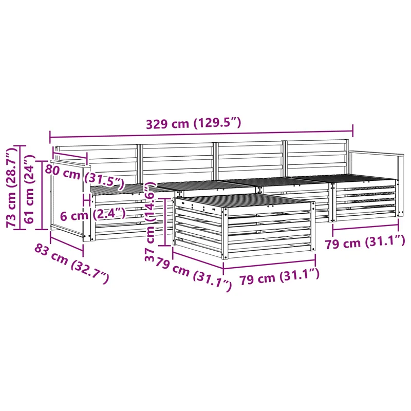 Outdoor Sofa Set 5 pcs Natural Solid Acacia Wood