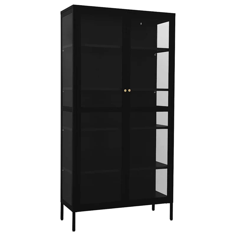 336079 vidaXL Display Cabinet Black 90x40x180 cm Steel and Tempered Glass
