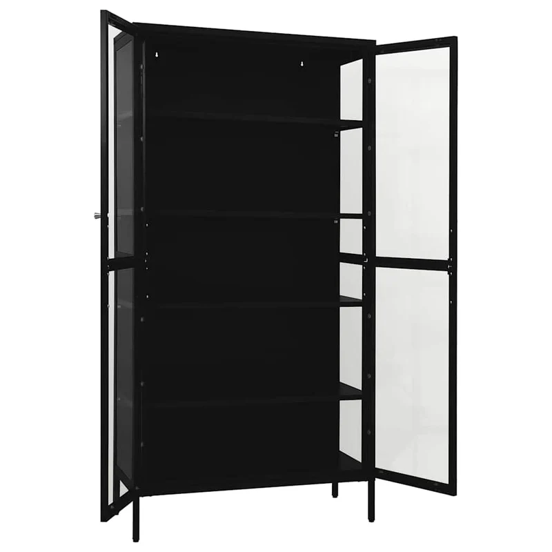 336079 vidaXL Display Cabinet Black 90x40x180 cm Steel and Tempered Glass