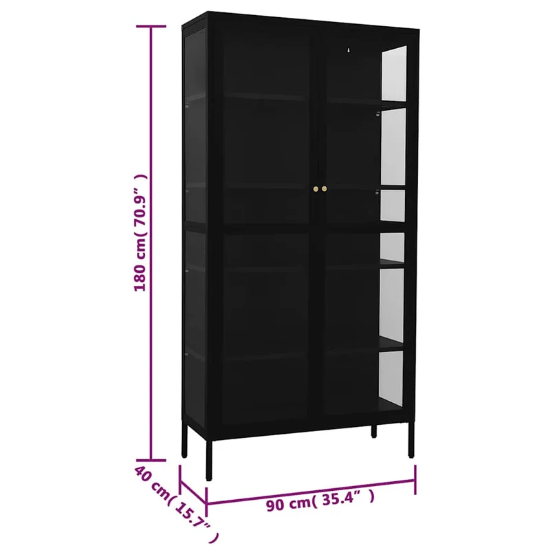 336079 vidaXL Display Cabinet Black 90x40x180 cm Steel and Tempered Glass