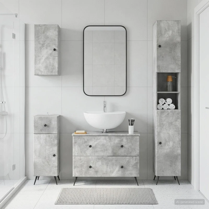 4 Piece Bathroom Cabinet Set BREDA Concrete Grey