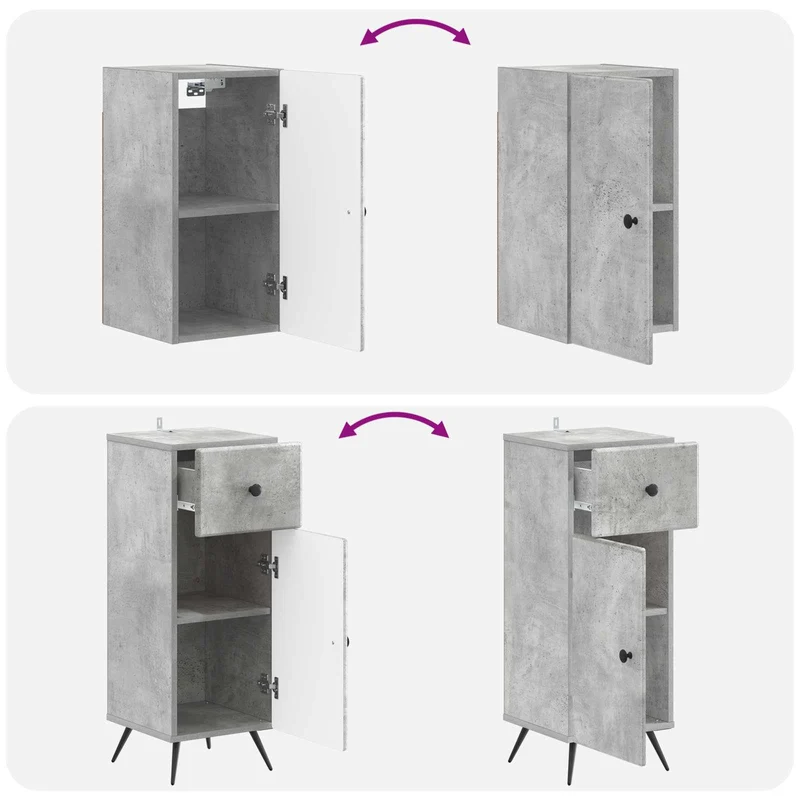 4 Piece Bathroom Cabinet Set BREDA Concrete Grey