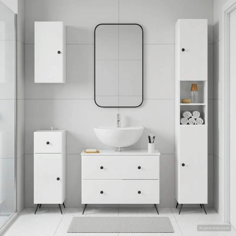 4 Piece Bathroom Cabinet Set BREDA High Gloss White
