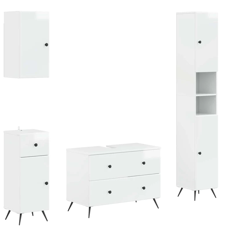 4 Piece Bathroom Cabinet Set BREDA High Gloss White