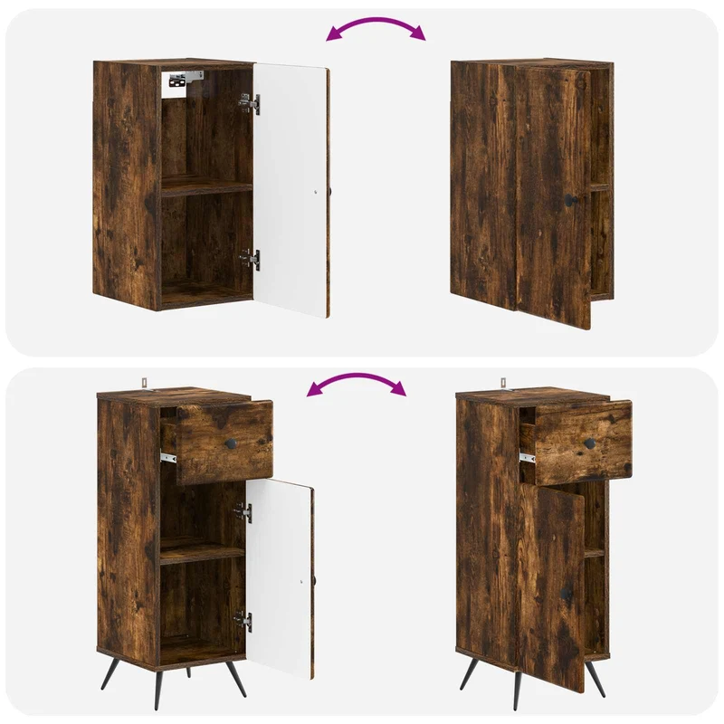 4 Piece Bathroom Cabinet Set BREDA Smoked Oak Engineered Wood