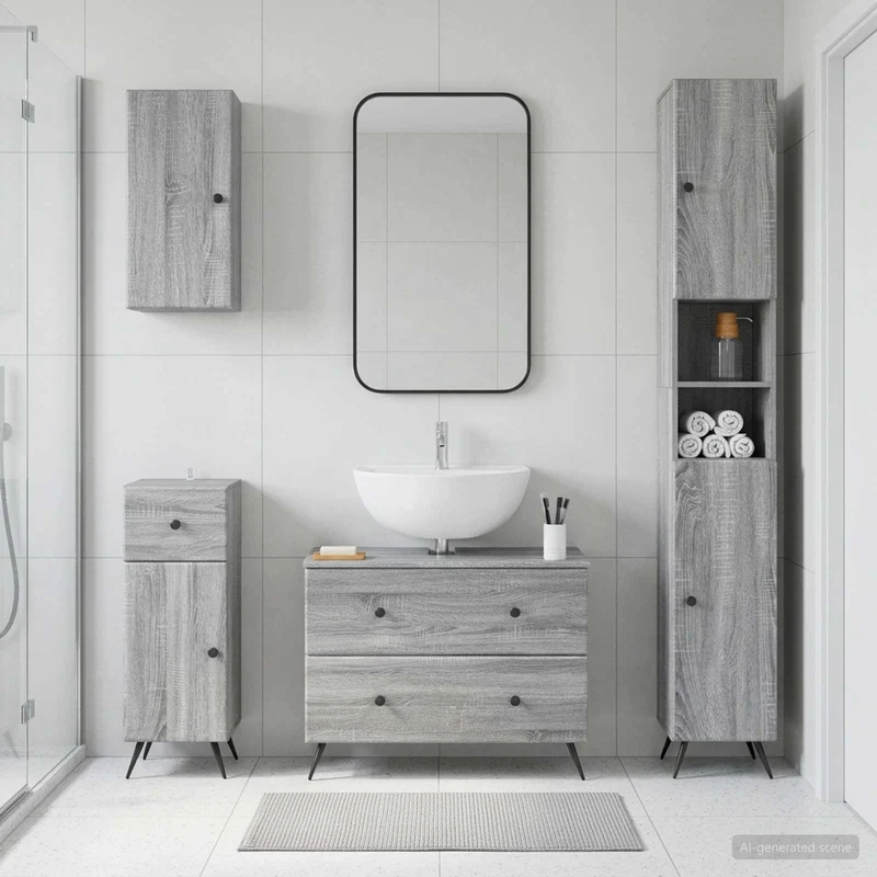 4 Piece Bathroom Cabinet Set BREDA Grey Sonoma Engineered Wood