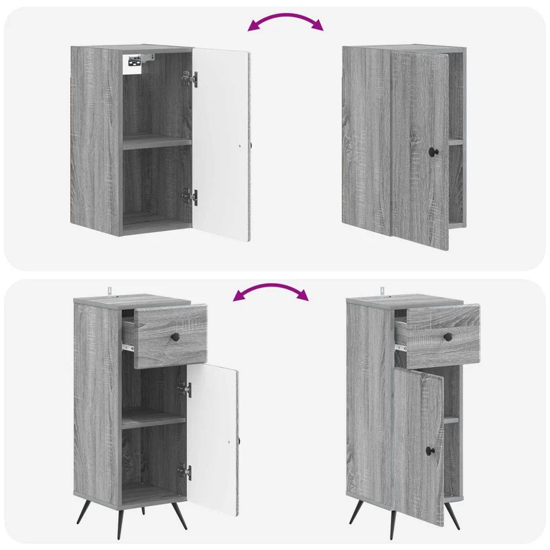 4 Piece Bathroom Cabinet Set BREDA Grey Sonoma Engineered Wood