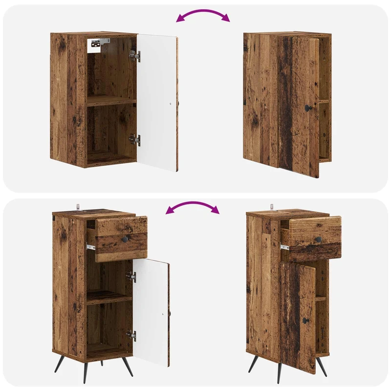 4 Piece Bathroom Cabinet Set BREDA Old Wood Engineered Wood